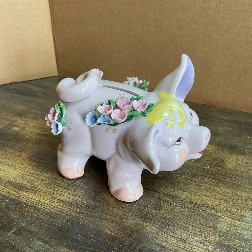 Piggy bank Lefton China Floral Ceramic
